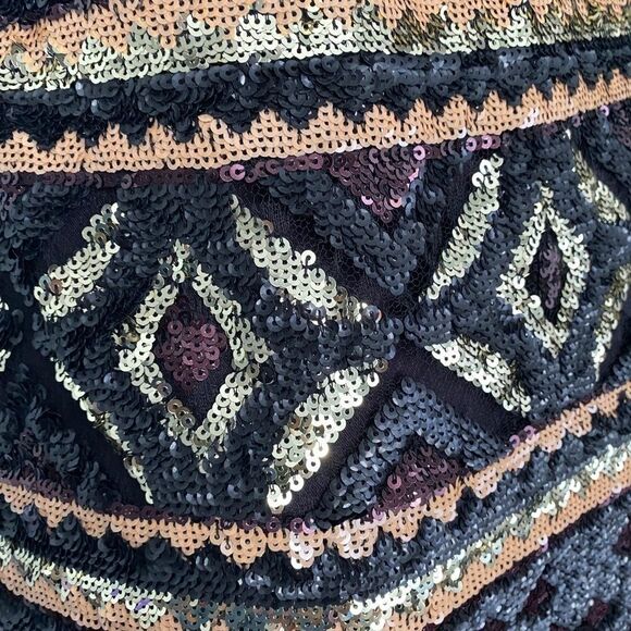 Free People NWT Metallic Geometric gold black blush Sequin Dress Xs/S ($350) - Picture 9 of 14